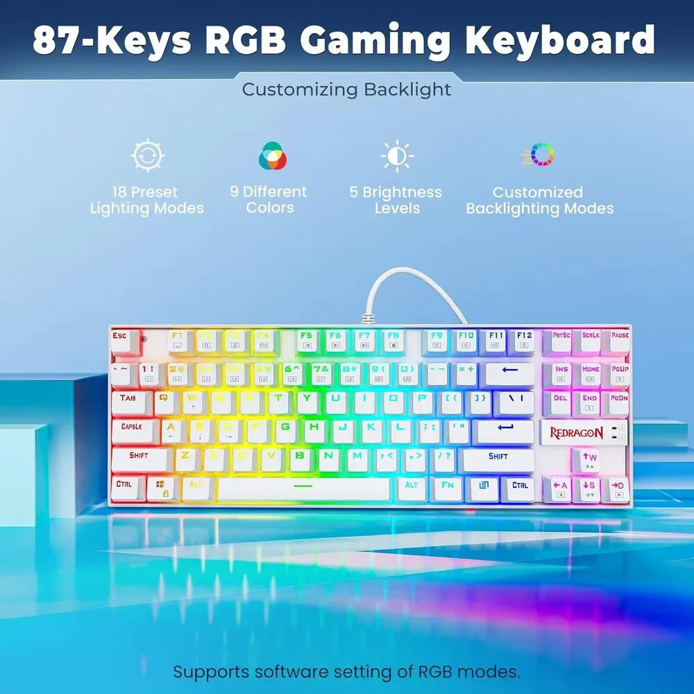 Redragon K552P TKL Mechanical Gaming Keyboard RGB – 18 Backlight Modes